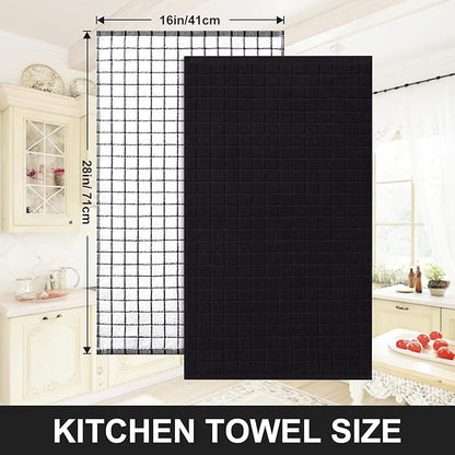 Homaxy Premium Cotton Kitchen Towels 16"x 28", Large Natural Ring Spun 390 GSM Dish Towels, Super Absorbent Terry Kitchen Hand Towels, Soft Tea Towels with Hanging Loop, Black Check Design, 6 Pack