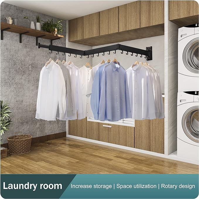 Drying Rack Clothing,Clothes Drying Rack Wall Mounted,Collapsible Hanging Racks for Laundry,Laundry Drying Rack,Wall Mounted Clothes Rack(31.5"-White) (Black-Hooks, Tri-Fold)