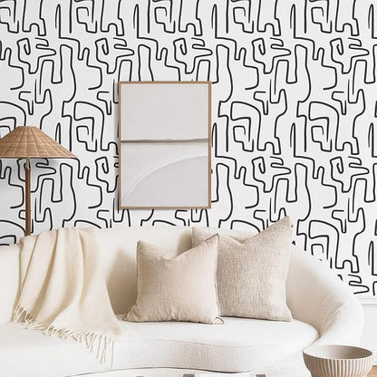 Ismoon 17.3"X393" Unique Black and White Peel and Stick Wallpaper Scribbles Wallpaper Modern Abstract Contact Paper Removable Self-Adhesive Wall Paper for Home Decoration Vinyl Film Roll