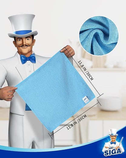 MR.SIGA Microfiber Cleaning Cloth, All-Purpose Microfiber Towels, Streak Free Cleaning Rags, Pack of 15, Sky Blue, Size 30 x 30 cm(11.8 x 11.8 inch)