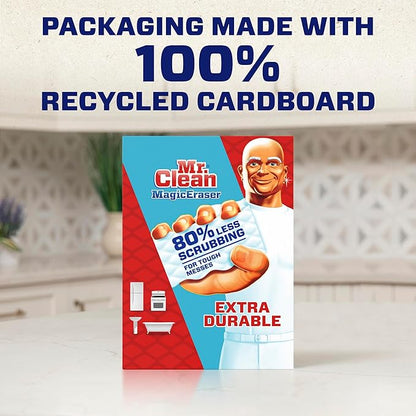Mr. Clean Magic Eraser Sponge, All Purpose Cleaner, Cleaning Scrubber, Wall Cleaner, Sneaker Cleaner, Kitchen, Bathroom, Shower Cleaning Supplies, Melamine Sponge, Cleaning Pads, Extra Durable, 4ct