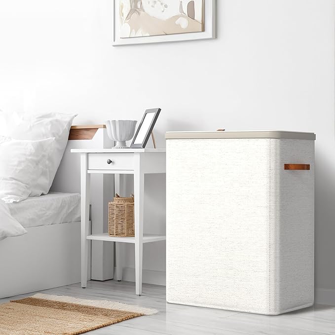 Sorbus Laundry Hamper with Lid - Collapsible 3-Compartment Fabric Laundry Basket with Handles and Removable Laundry Bag – 50 Gallon (190 L) Dirty Clothes Hamper for Bedroom, bathroom and dorm (Beige)