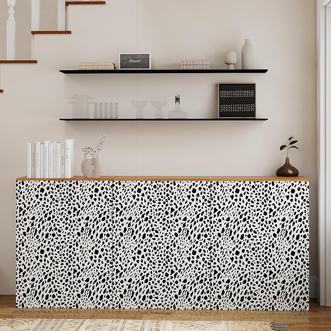 Vinjiasin Black and White Dalmatian Peel and Stick Wallpaper – Modern Spot Print Removable Wallpaper for Bedroom, Nursery, Bathroom & Accent Walls, Self Adhesive Waterproof Wall Decor,17"x 200"