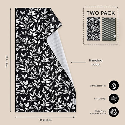 RECYCO Waffle Kitchen Towel Set of 2 - Quick Dry Microfiber Sustainable Dish Towels - Ultra Absorbent Reusable Cleaning Tea Towels - Lightweight Hand Towels,16”x 28”, Natural Rhythm