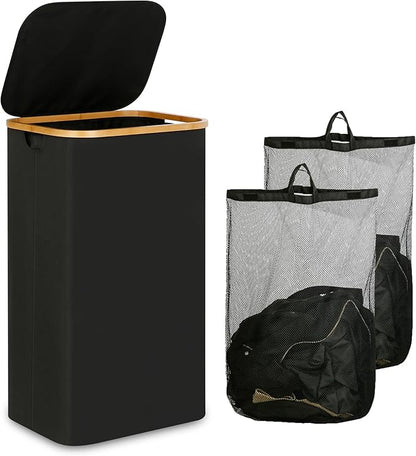 Laundry Hamper with Lid, 110L Large Laundry Basket with Handle, Collapsible Clothes Basket Organizer with Removable 2 Inner Bag for Clothes Toys Towels - Black