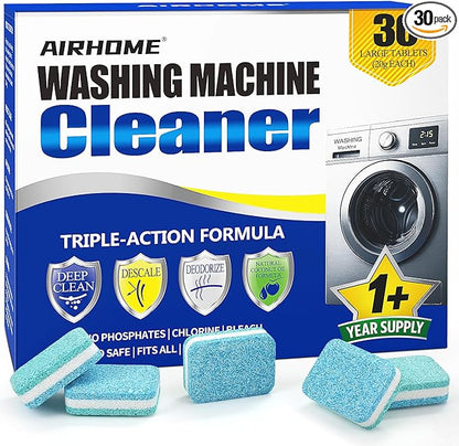 Washing Machine Cleaner Tablets - Deep-Cleaning Descaler for Front Load and Top Load Washers, Including HE, 30 Pack (15 Month Supply)