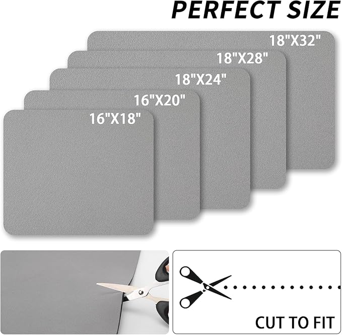HotLive Dish Drying Mat for Kitchen Counter, Heat Resistant Drainer Mats with Non-slip Rubber Backed, Hide Stain Kitchen Super Absorbent Draining Mat, Easy to Clean Dish Rack Pad, Grey 18"x24"