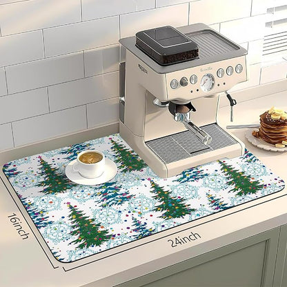 Bloss Christmas Drying Mat, 16"x24" Absorbent Coffee Mat with Waterproof Rubber Back, Fit Under Coffee Maker Machine / Counter