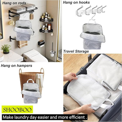 2-Pack Hanging Laundry Bag for Washing Machine, Large & XL Mesh Laundry Bags for Delicates with S Hooks, Durable Zippered Wash Bags for Clothes, Socks, Lingerie
