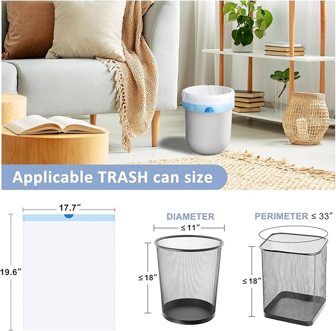 132 Count-Small Trash Bags,4 Gallon Trash Bag Drawstring,Bathroom Garbage Bags,Tear-Free Garbage Bags,Plastic Wastebasket Liners for Toilet Home Office and Bedroom(White)