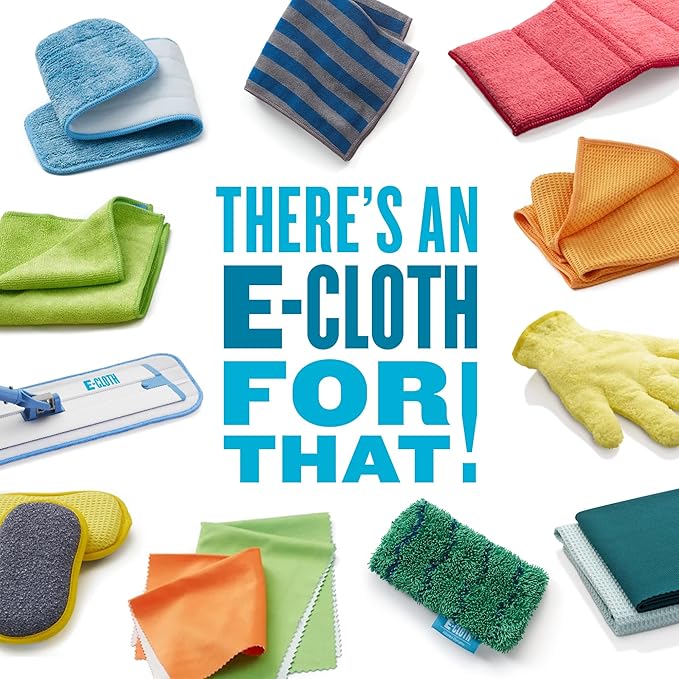 E-Cloth Wash & Wipe Dish Cloth, Premium Microfiber Cleaning Cloth, Ideal Dish Towels for Drying Dishes, Glasware, Cookware and Countertops, 100 Wash Guarantee, White with Blue Trim, 4 Count
