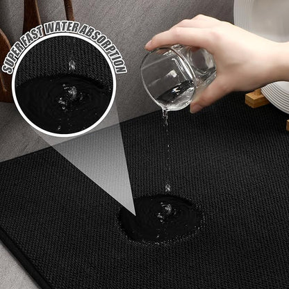 Hushee 2 Pack Extra Large Dish Drying Mat Microfiber Absorbent Dish Drying Pad Large Size Dishes Drainer Mats for Countertop, Sink, Refrigerator or Dryer (30 x 24 Inch,Black)