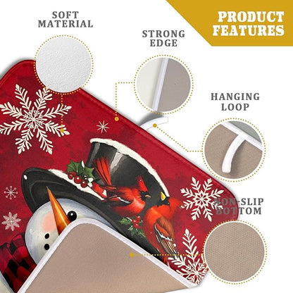 Christmas Snowman Dish Drying Mat for Kitchen Counter 16x18 Xmas Snowflake Winter Holiday Dark Red Absorbent Reversible Microfiber Drying Mats Kitchen Countertop Protector Dishes Drainer Rack Pad