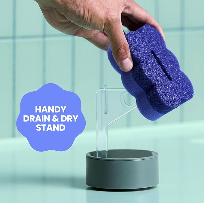 Brite by Scotch-Brite Scrub & Wipe with Drain + Dry Stand, Kitchen Sponge for Washing Dishes, 1 Scrub Sponge