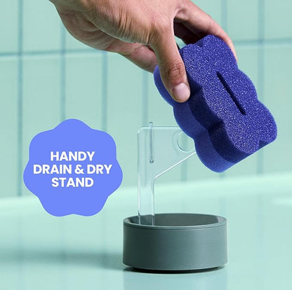 Brite by Scotch-Brite Scrub & Wipe with Drain + Dry Stand, Kitchen Sponge for Washing Dishes, 1 Scrub Sponge