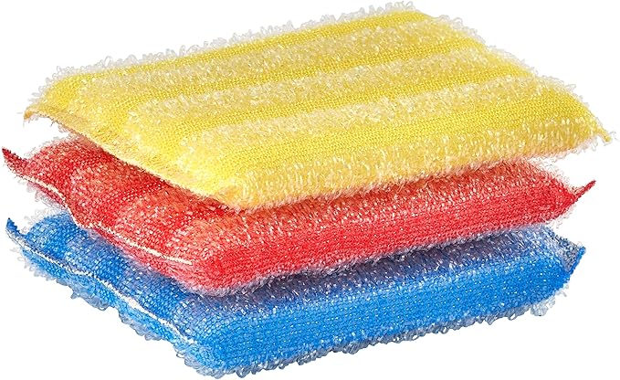 Nylon Kitchen Sponge Scrubber, Heavy Duty, Hand Friendly Scouring Sponge for Sink, Pot, Dish Washing Scrubber Non-Scratch, Kosher Sponge,6 Pack, Blue-Red/Pink-Yellow by Superio…