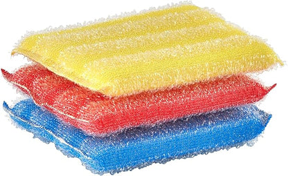 Nylon Kitchen Sponge Scrubber, Heavy Duty, Hand Friendly Scouring Sponge for Sink, Pot, Dish Washing Scrubber Non-Scratch, Kosher Sponge,6 Pack, Blue-Red/Pink-Yellow by Superio…
