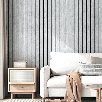 Wallercity Gray/White Wood Slat Wall Panel for Walls Self Adhesive Noise Cancelling Wood Panels for Bedroom Living Room Peel and Stick Acoustic Decorative 3D Sound Absorbing Wall Paneling 11.7''x118''