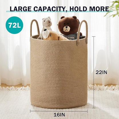 Woven Rope Laundry Hamper Basket by YOUDENOVA, 72L Tall Luandry Basket, Baby Nursery Hamper for Blanket Storage in Bedroom-Large-Jute