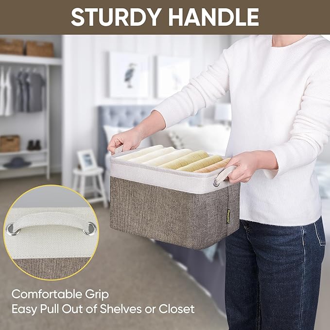 BALEINE 1 Pack Fabric Closet Storage Bins for Shelves, Linen Closet Organizers and Storage, Decorative Baskets for Organizing, Shelf, Clothes, Home, Office (Brown, 12"x8"x8")