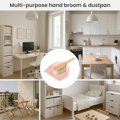 Vigar Zeroline Mini Bamboo Broom with Dustpan Combo Set, Small Dust Pan and Brush Set for Dust, Pet Hair, Car, and Crumb, House, Kitchen Broom, Pink