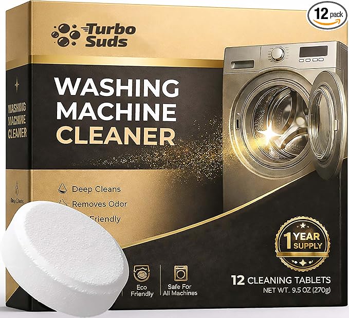 Washing Machine Cleaner Tablets XL – Heavy Duty Descaler and Deodorizer Tablets for HE Front Load and Top Load Washers – Powerful Washing Machine Cleaning Tablet – 12 XL Tablets, 1 Year Supply