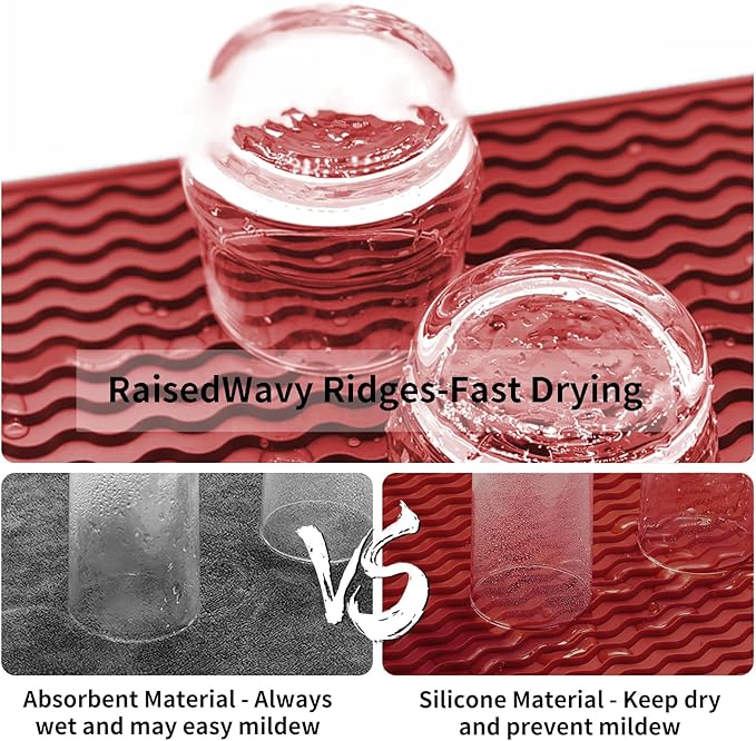 ZLR Silicone Sponge Holder & Sink Caddy Tray (6" x 17") - Narrow Dish Drying Mat for Kitchen Counter - Waterproof Soap Dispenser Organizer, Non-Slip Bathroom Vanity Tray (Lava Red)