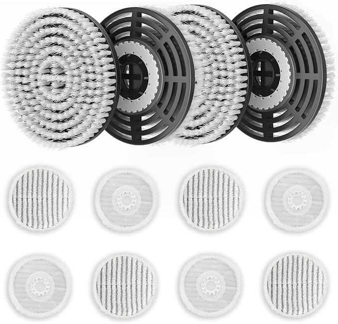 Leemone Steam & Scrub Mop Replacement Pads Kit for Shark S8001 S8201 S8002BRN S7001 S7201, Heavy Duty Scrub & Daily Clean Bundle, Washable Reusable (4 Brush Heads + 8 Microfiber Pads Refills)
