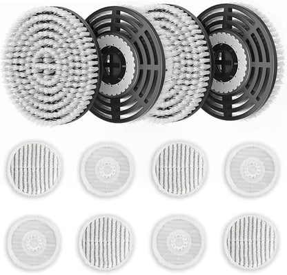 Leemone Steam & Scrub Mop Replacement Pads Kit for Shark S8001 S8201 S8002BRN S7001 S7201, Heavy Duty Scrub & Daily Clean Bundle, Washable Reusable (4 Brush Heads + 8 Microfiber Pads Refills)