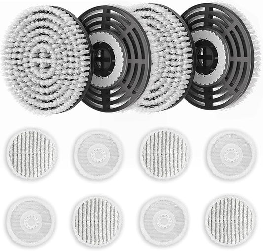 Leemone Steam & Scrub Mop Replacement Pads Kit for Shark S8001 S8201 S8002BRN S7001 S7201, Heavy Duty Scrub & Daily Clean Bundle, Washable Reusable (4 Brush Heads + 8 Microfiber Pads Refills)