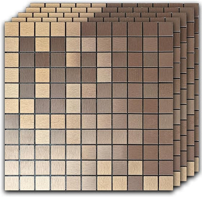 10pcs Waterproof Non-Slip Mosaic Wall Stickers, Heat-Resistant Self-Adhesive Tiles, Easy Cut & Peel for Kitchen Bathroom Bedroom Living Room (10, Coppery)