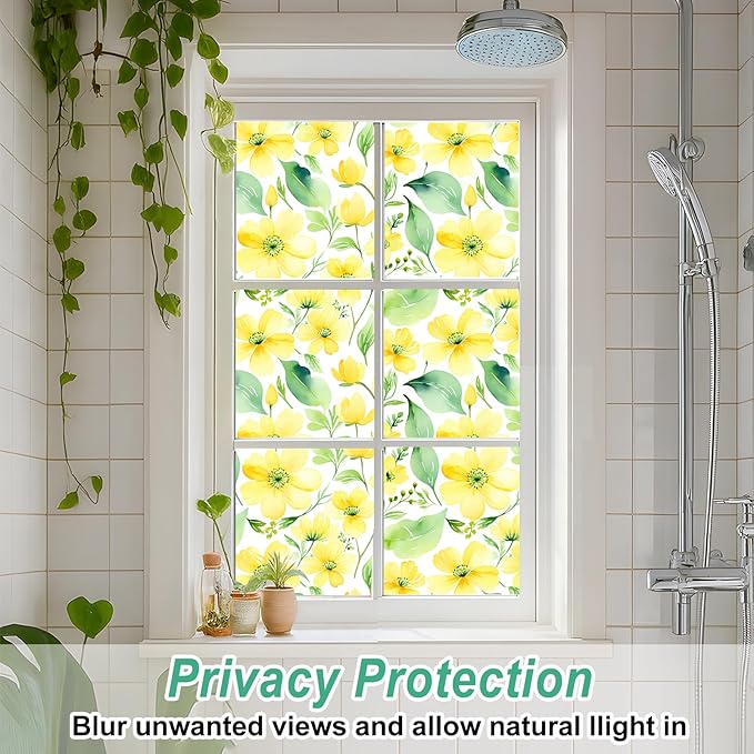 Frosted Glass Window Film, Heat Insulation, UV Block, Anti-Glare, One Way Privacy Tint, Static Cling for Home Bathroom Door, Renter Friendly, Day & Night Privacy