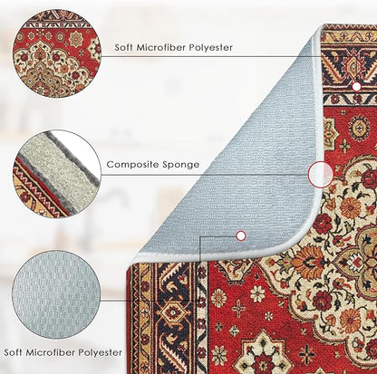 Sanwarm Absorbent Dish Drying Mat, Royal Red Moroccan Microfiber Pad for Kitchen Counter, Coffee Bar Decor, Heat Resistant and Reversible, 18" x 24"