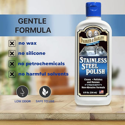 Parker & Bailey Stainless Steel Polish - Best Cleaner for Appliances Sink Grill Cookware Clean, Restore Kitchen Cleaning Supplies Stain Remover