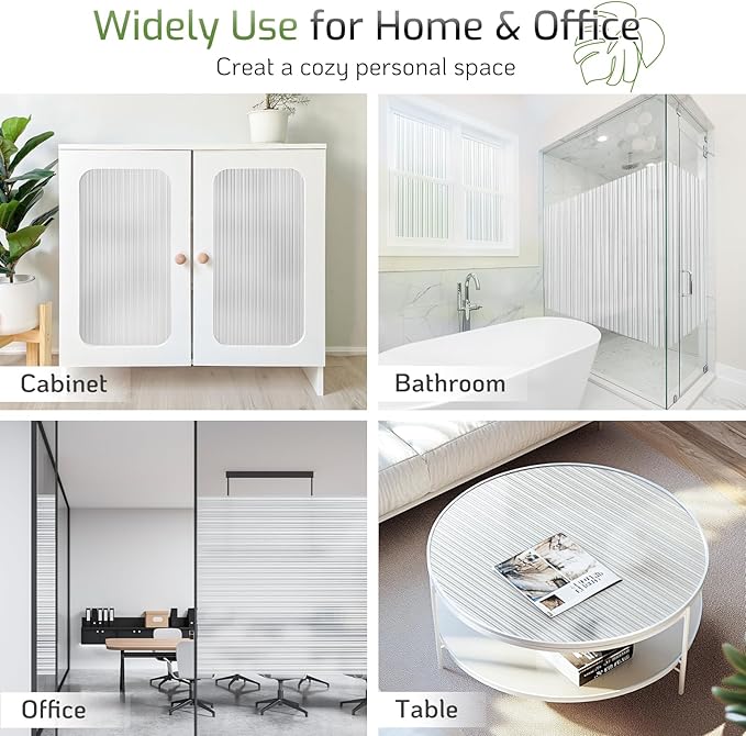 LUTE Reeded Glass Window Privacy Film, Frosted Glass Film, Removable 3D Decorative Decals Sun Blocking Anti UV Door Window Cover, No Glue Static Cling Vinyl for Bathroom Home Office, 23.6" x 157.4"