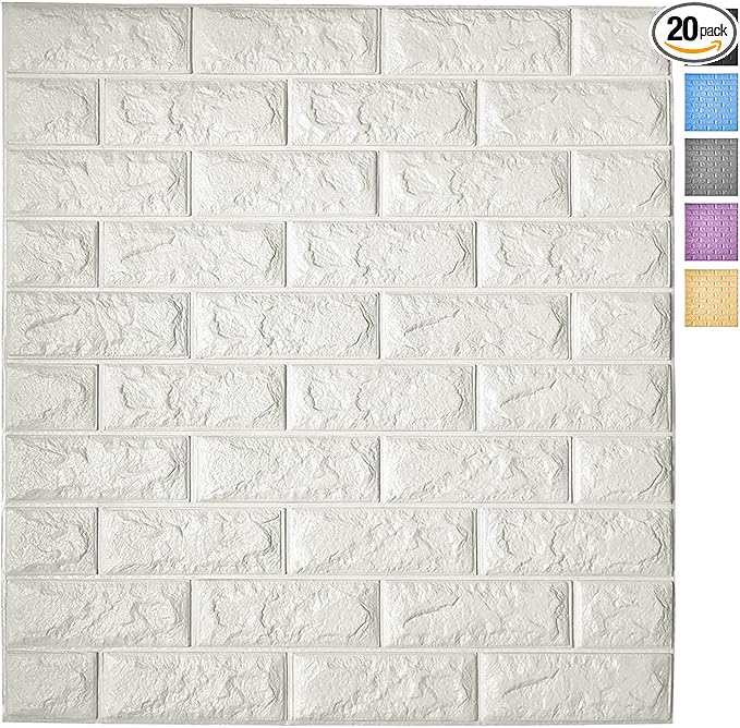Art3d 115 Sq.Ft Peel and Stick 3D Wall Panels for Interior Wall Decor, Self-Adhesive Foam Brick Wallpaper in White, Pack of 20