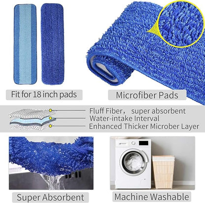 Mop for Multi-Purpose Floor Premium Spray Mop, 18 inch Professional Hardwood Wet and Dry Cleaning Mops with 3 Resuable Pads and Refilled Bottle, Blue