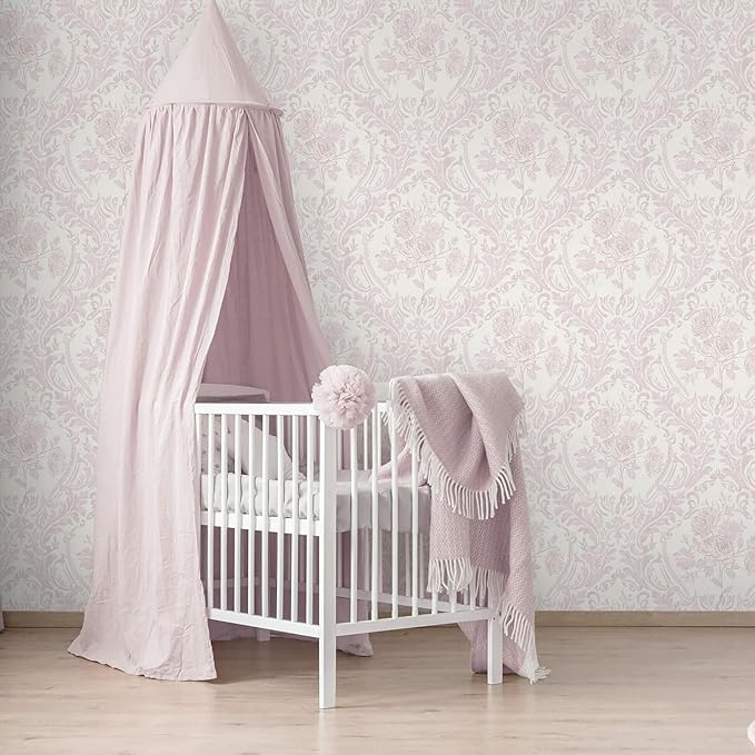 Ismoon Peel and Stick Wallpaper Vintage Floral Contact Paper Boho Watercolor Pink Damask Wallpaper Textured Removable Self Adhesive Vinyl Wall Paper for Bedroom, 17.3 in X 16.4ft