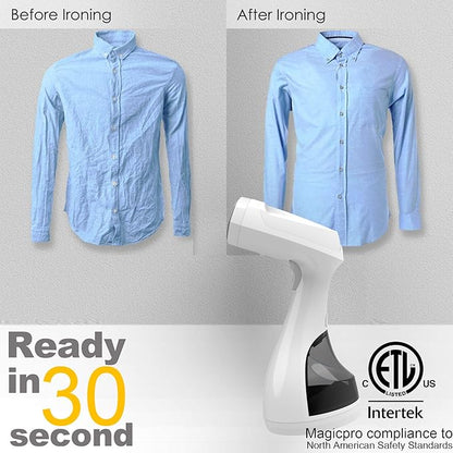 MagicPro Portable Garment Steamer for Clothes, Garments, Fabrics Removes Wrinkles for Fresh Clothing, Fast Heat and Auto Off, Handheld Travel Steamer with Detachable 300ml Water Tank