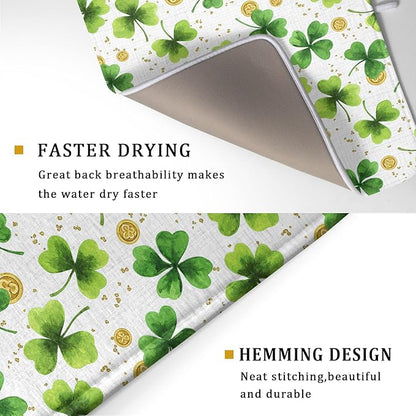 Green Shamrock St. Patrick's Day Dish Drying Mat 18 x 24 Inch With Absorbent Reversible Microfiber Lucky Clover Drying Spring Dish Drainer Mat Fast Dry For Kitchen Dining Room Decor