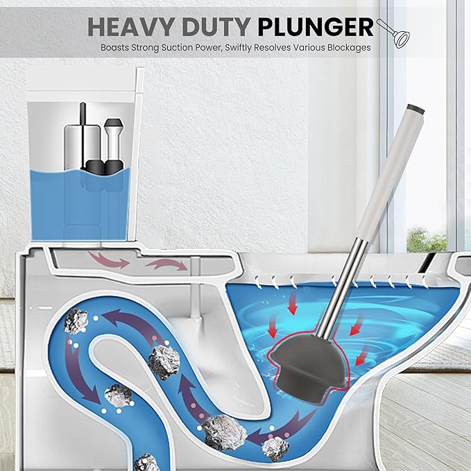 Toilet Brush & Plunger Set - Toilet Bowl Brush and Holder, Refillable Liquid Dispenser Brush - 2 in 1 Silicone Toilet Brush & Plunger Set for Bathroom