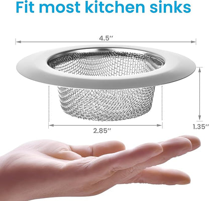 2 PCS Stainless Steel Sink Strainer with Large Wide Rim 4.5" Diameter, Mesh Metal Drain Strainer, Fine Mesh Kitchen Sink Strainer, Hair Basket Drain - Fits Most Kitchen Sink