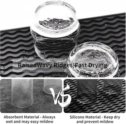 ZLR Silicone Dish Drying Mat 12" x 12" Square - Small Heat Resistant Trivet & Countertop Protector for Air Fryer, Coffee Maker - Waterproof Kitchen Drain Pad for Cups, Fruit (Black)