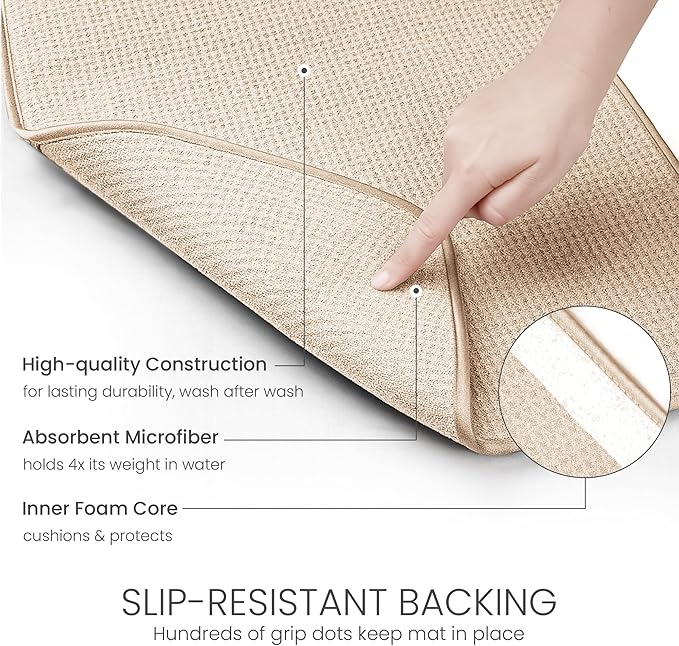 Bellemain XL Dish Mat 24" x 17" ( LARGEST MAT ) Microfiber Dish Drying Mat , Super absorbent ( Ivory )