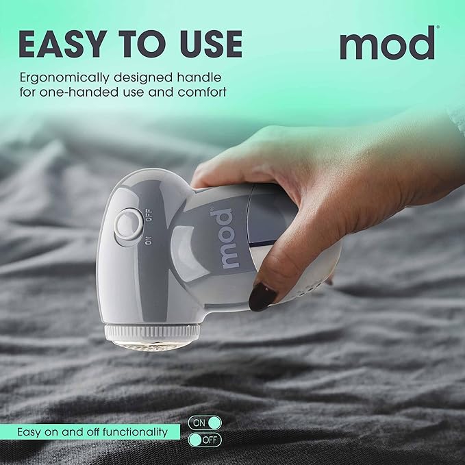 MOD 2 Pack Portable Fabric Shaver and Lint Remover, Reusable Pet Hair Remover, Roller for Clothes, Sweater Shaver, Couch, Blankets with Detachable Lint Collector Tank, Battery Operated, White/Gray