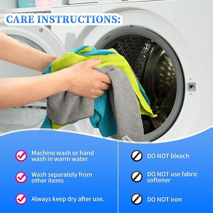 FIXSMITH Microfiber Cleaning Cloth - Pack of 12, Multi-Functional Towels, Size: 12 x 16 in, Highly Absorbent Rags, Lint-Free, Streak-Free for Car, Kitchen, Home, Office