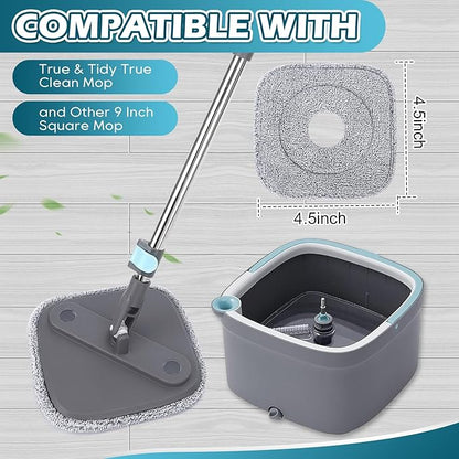 Square Microfiber Mop Pads Compatible with True & Tidy True Spin Mop - Mop Replacement Pads for Square Spin Mop and Bucket - Washable Pads fit for All 9 Inch Square Spin Mop (6 Pack)