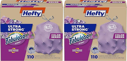 Hefty Ultra Strong 13 Gallon Trash Bags, Tall Kitchen Trash Bags 13 Gallon Size, Resist Leaks, Punctures, and Rips, Continuous Odor Control, Purple, Fabuloso Scent,(Pack of 220)