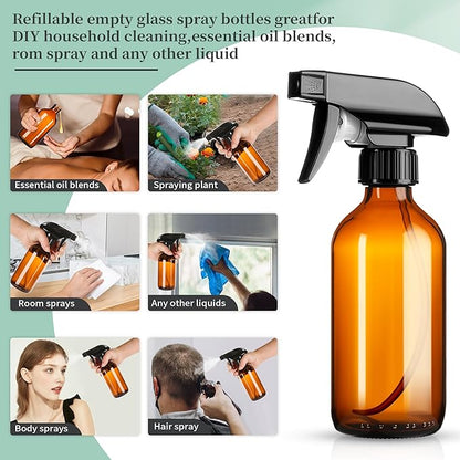 GIVAMEIHF 8oz Amber Glass Spray Bottles,3 Pack Glass Spray Bottles Refillable Empty Bottle with Adjustable Nozzle,Spray Bottle for Essential Oils,Cleaning Solutions,Pets,Hair Mister,Gardening