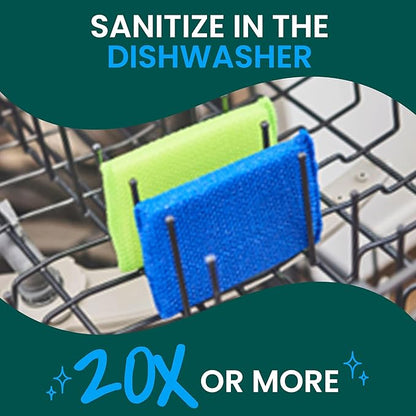 Scotch-Brite Blooms Dobie Scrubbing Pad, Non-Scratch Kitchen Sponge for Cleaning Dishes, Appliances, and Bathrooms, Raindrop Blue Dish Sponge that Dries Fast, 2 Pack